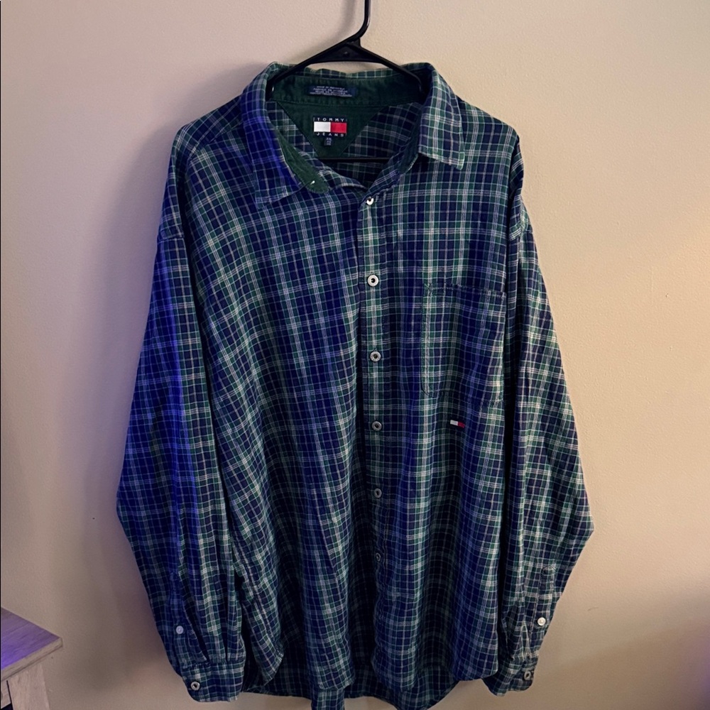 Tommy Hilfiger Men's Plaid Shirt in Blue and Green